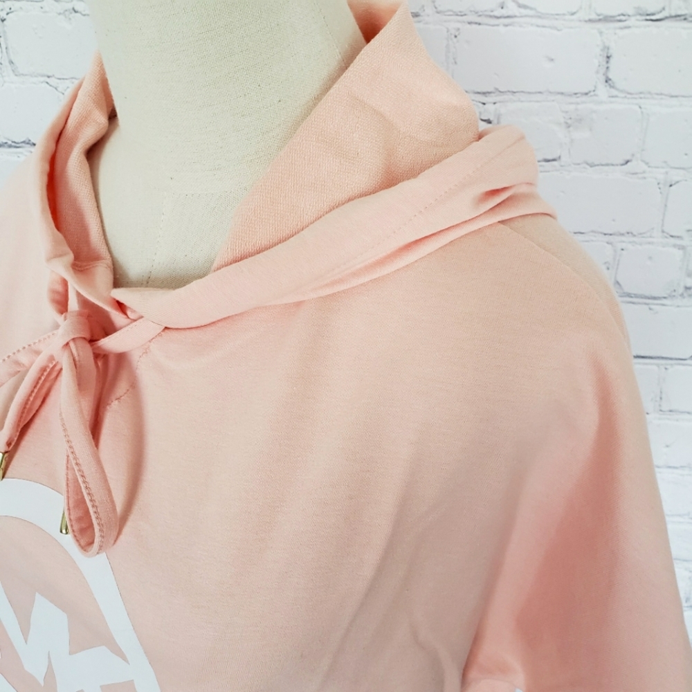 MICHAEL KORS Short Sleeve Dusty Coral Logo Hooded Sweatshirt--NWT--L - Picture 6 of 16
